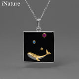 Natural Agate Whale Pendant Necklace Sterling Silver Jewelry