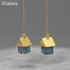 Fluorite House Cloud Drop Earrings 925 Silver Tassel Jewelry