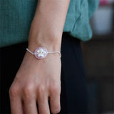 Rose Quartz Flower Bracelet 925 Sterling Silver Adjustable Charm Bracelet