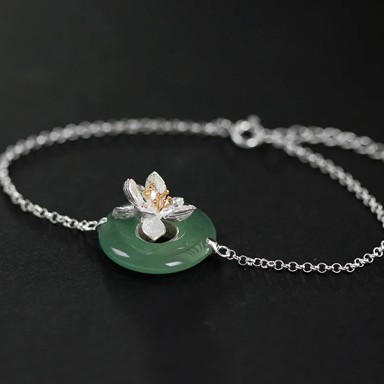 Rose Quartz Flower Bracelet 925 Sterling Silver Adjustable Charm Bracelet