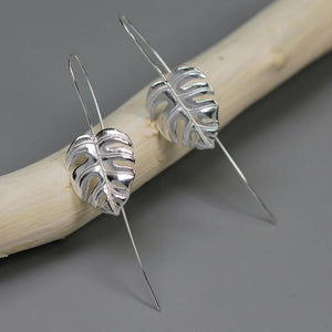 925 Silver Monstera Leaf Drop Earrings for Women