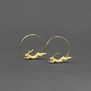 Sterling Silver Flying Rabbit Circle Hoop Earrings for Women