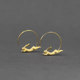 Sterling Silver Flying Rabbit Circle Hoop Earrings for Women