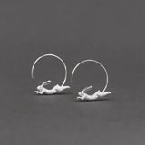 Sterling Silver Flying Rabbit Circle Hoop Earrings for Women