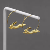 Sterling Silver Flying Rabbit Circle Hoop Earrings for Women