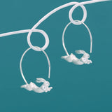 Sterling Silver Flying Rabbit Circle Hoop Earrings for Women