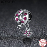 925 Silver Pink Zircon Ladybug Pendant Clear CZ Flying Animal Charm