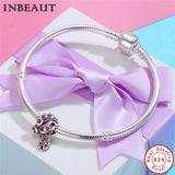 925 Silver Pink Zircon Ladybug Pendant Clear CZ Flying Animal Charm