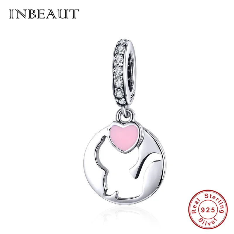 925 Sterling Silver Family Sister Heart Charms Astronaut Bikini Beads Bracelet
