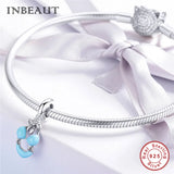 925 Sterling Silver Family Sister Heart Charms Astronaut Bikini Beads Bracelet