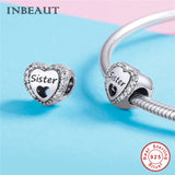 925 Sterling Silver Family Sister Heart Charms Astronaut Bikini Beads Bracelet