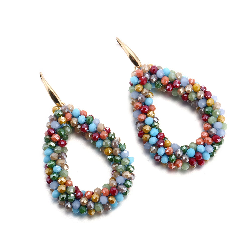 Colorful Bead Crystal Drop Earrings for Women Gift