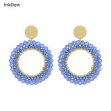 Round Drop Earrings Women Wrapped Decorative Faceted Beads Crystal
