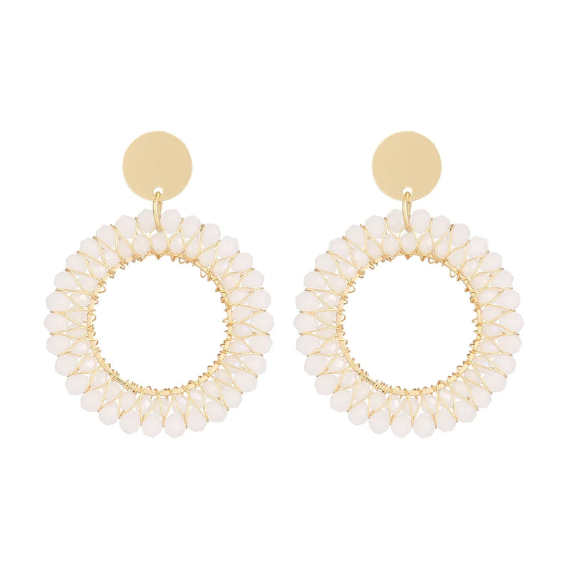 Round Drop Earrings Women Wrapped Decorative Faceted Beads Crystal