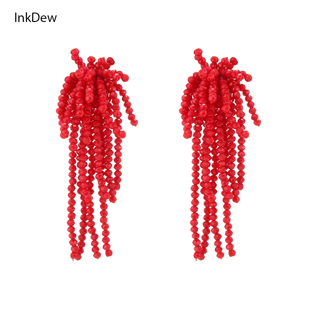 Colorful Bead Tassel Crystal Earrings for Women Gift