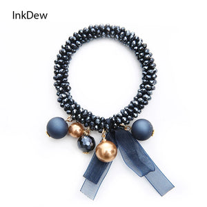 Crystal Beads Silk Ribbon Bracelet Boho Jewelry Gift