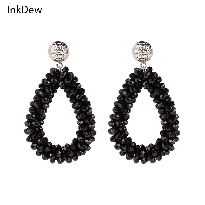 Crystal Water Drop Earrings Faceted Beads Vintage Boho Long Earrings