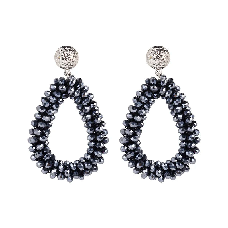 Crystal Water Drop Earrings Faceted Beads Vintage Boho Long Earrings