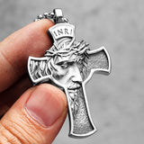INRI Jesus Cross Religon Amulet Stainless Steel Men Women Necklaces