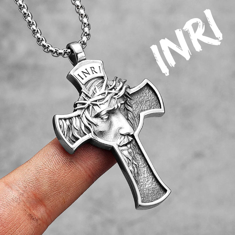INRI Jesus Cross Religon Amulet Stainless Steel Men Women Necklaces