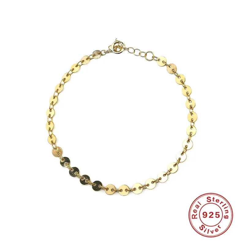 S925 Sterling Silver Disc Charm Bracelet