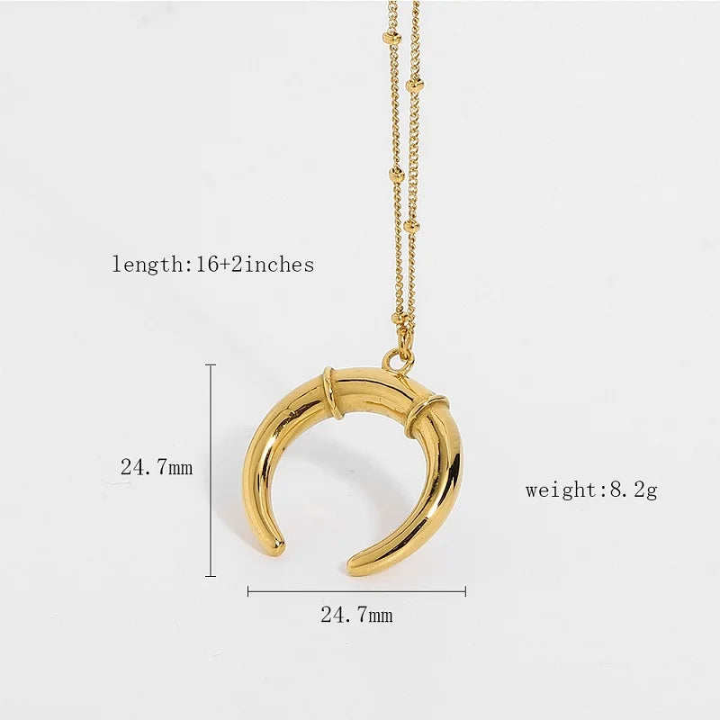 18K Plated Stainless Steel Moon Horn Necklace for Women