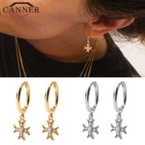 925 Silver Star Moon Zircon Hoop Earrings for Women Silver Round Earrings