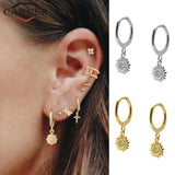 925 Silver Star Moon Zircon Hoop Earrings for Women Silver Round Earrings