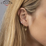 925 Silver Star Moon Zircon Hoop Earrings for Women Silver Round Earrings