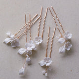 Ceramic Flower Leaf Bridal Hair Pins Set Wedding Headpiece