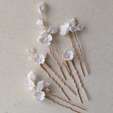 Ceramic Flower Leaf Bridal Hair Pins Set Wedding Headpiece
