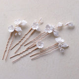 Ceramic Flower Leaf Bridal Hair Pins Set Wedding Headpiece