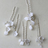 Ceramic Flower Leaf Bridal Hair Pins Set Wedding Headpiece