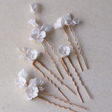 Ceramic Flower Leaf Bridal Hair Pins Set Wedding Headpiece