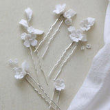 Ceramic Flower Leaf Bridal Hair Pins Set Wedding Headpiece
