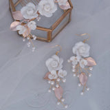Ceramic Flower Small Comb Bridal Hair Piece Wedding Accessories Women Earrings