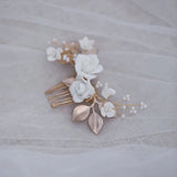 Ceramic Flower Small Comb Bridal Hair Piece Wedding Accessories Women Earrings