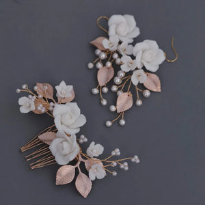 Ceramic Flower Small Comb Bridal Hair Piece Wedding Accessories Women Earrings