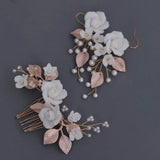 Ceramic Flower Small Comb Bridal Hair Piece Wedding Accessories Women Earrings