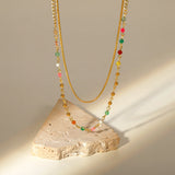 Colorful Stone Beads 18K Stainless Steel Double Necklace