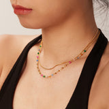 Colorful Stone Beads 18K Stainless Steel Double Necklace