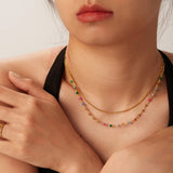 Colorful Stone Beads 18K Stainless Steel Double Necklace