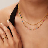 Colorful Stone Beads 18K Stainless Steel Double Necklace