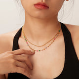 Colorful Stone Beads 18K Stainless Steel Double Necklace