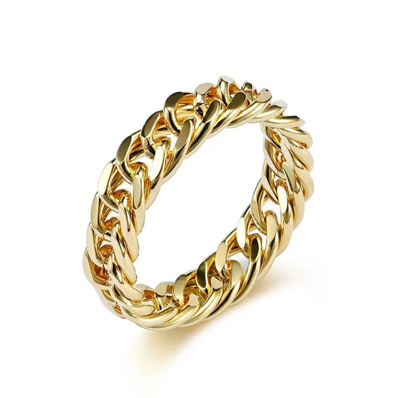 Qin Steel Mirror Face Chain Ring Double Woven Cuban Chain