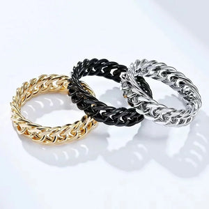 Qin Steel Mirror Face Chain Ring Double Woven Cuban Chain