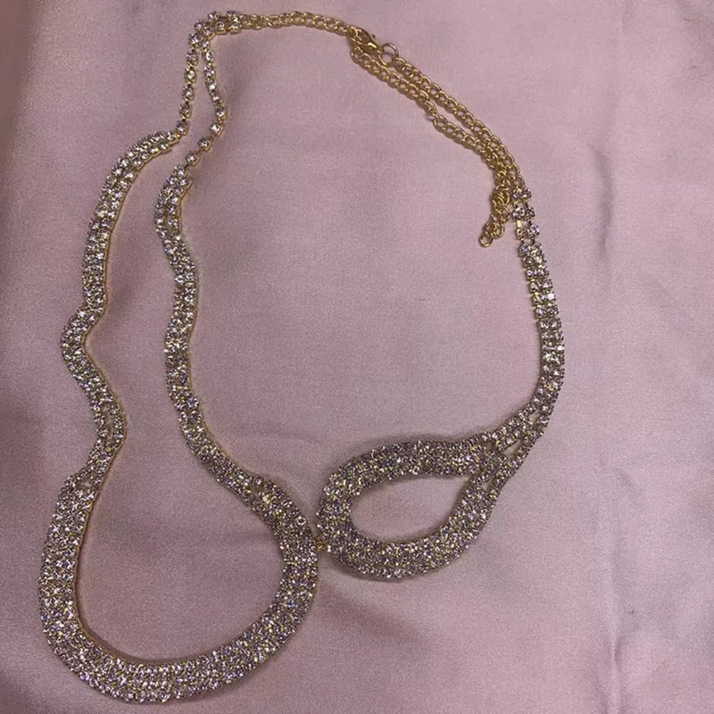 Geometric Rhinestone Body Chain Necklace - Crystal Asymmetrical Necklace