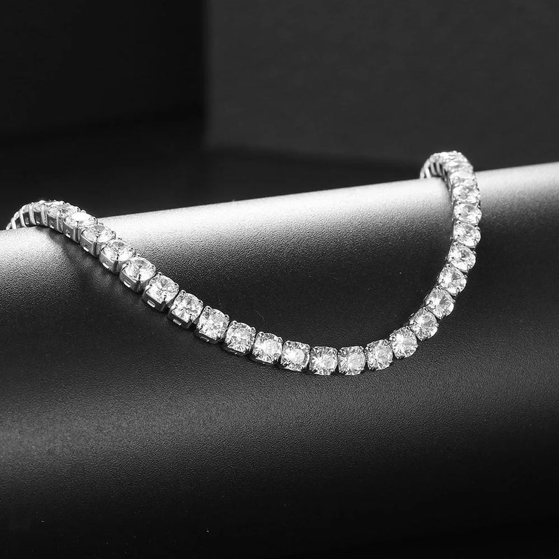 Crystal Tennis Necklace Zircon Silver Collar Choker Chain OHN016