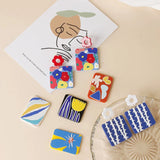 Embossed Oil Painting Style Painted Flowers Acrylic Pendant Earrings