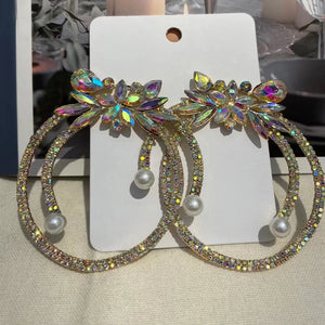 Exaggerated Rhinestone Flower Hoop Earrings Wedding Jewelry Women